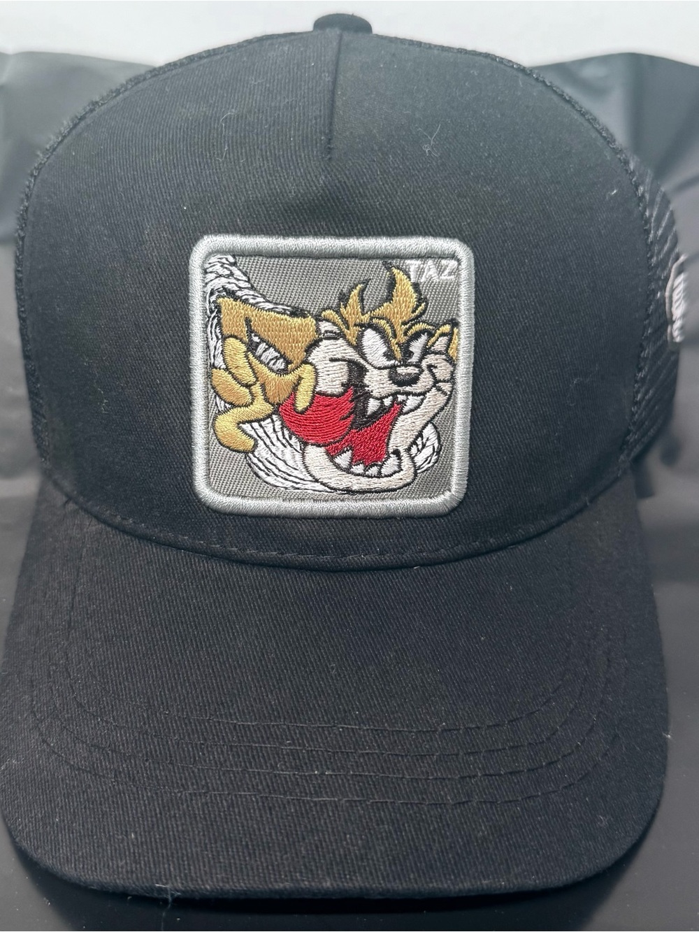 Black Trucker Cap with Embroidered Cartoon Patch
